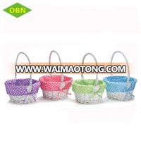 Cheap fancy small round wicker basket for gift with sawing handle