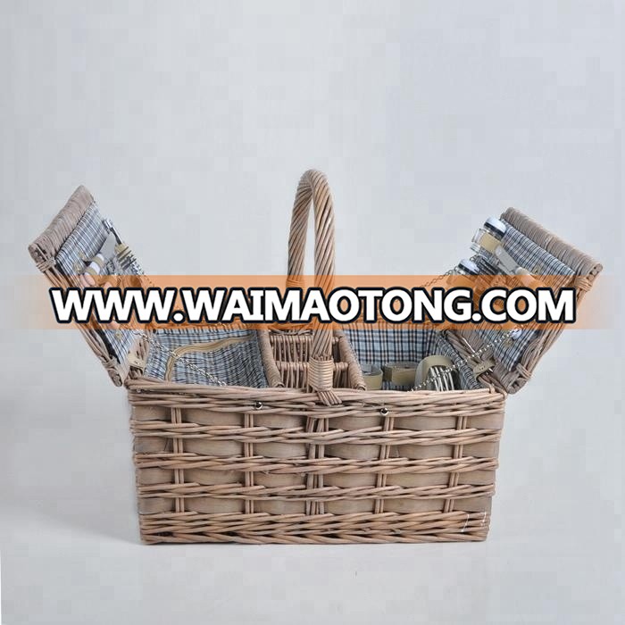 Cheap handicraft custom wood willow wicker picnic basket for 4